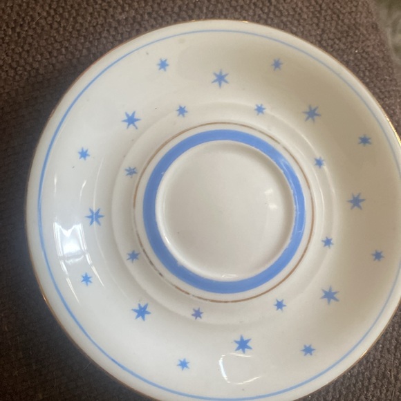 vintage art deco roslyn bone china stella blue stars tea cup & saucer set - Picture 3 of 3